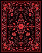 Crimson Floral Medallion Frame Rug