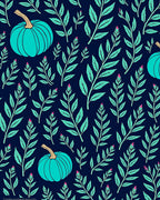 Teal Pumpkin Leafy Branch Arrangement Rug