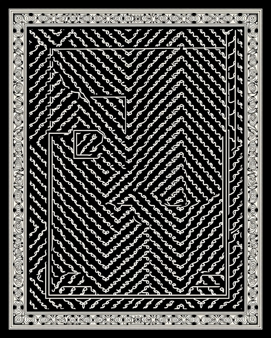 Black and White Geometric Maze Rug
