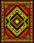 Vibrant Red Yellow Concentric Diamond Rug