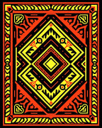 Vibrant Red Yellow Concentric Diamond Rug