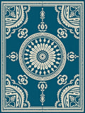 Deep Teal and Cream Medallion Border Rug