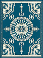 Deep Teal and Cream Medallion Border Rug