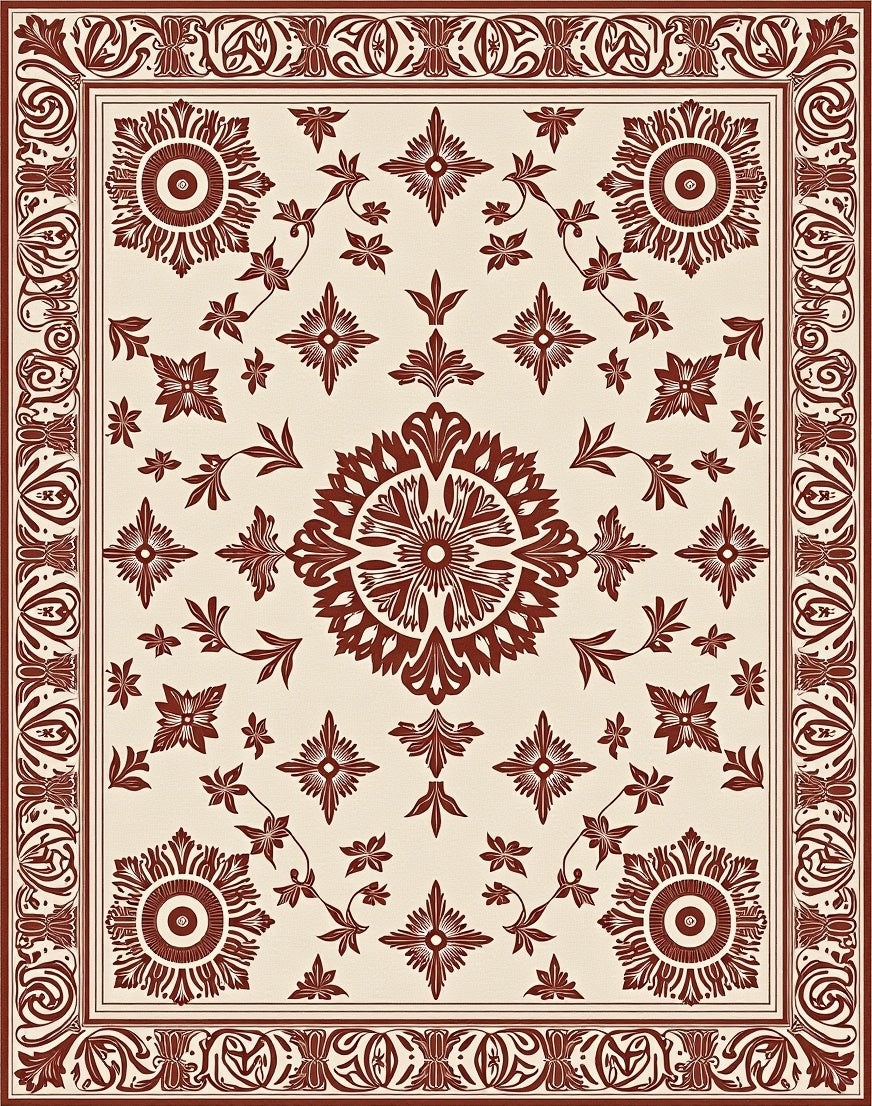 Crimson Floral Medallion Jacobean Rug