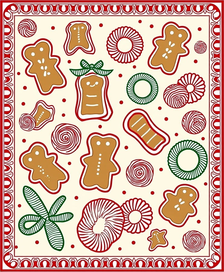 Gingerbread Cookies Festive Red Green Arrangement Rug