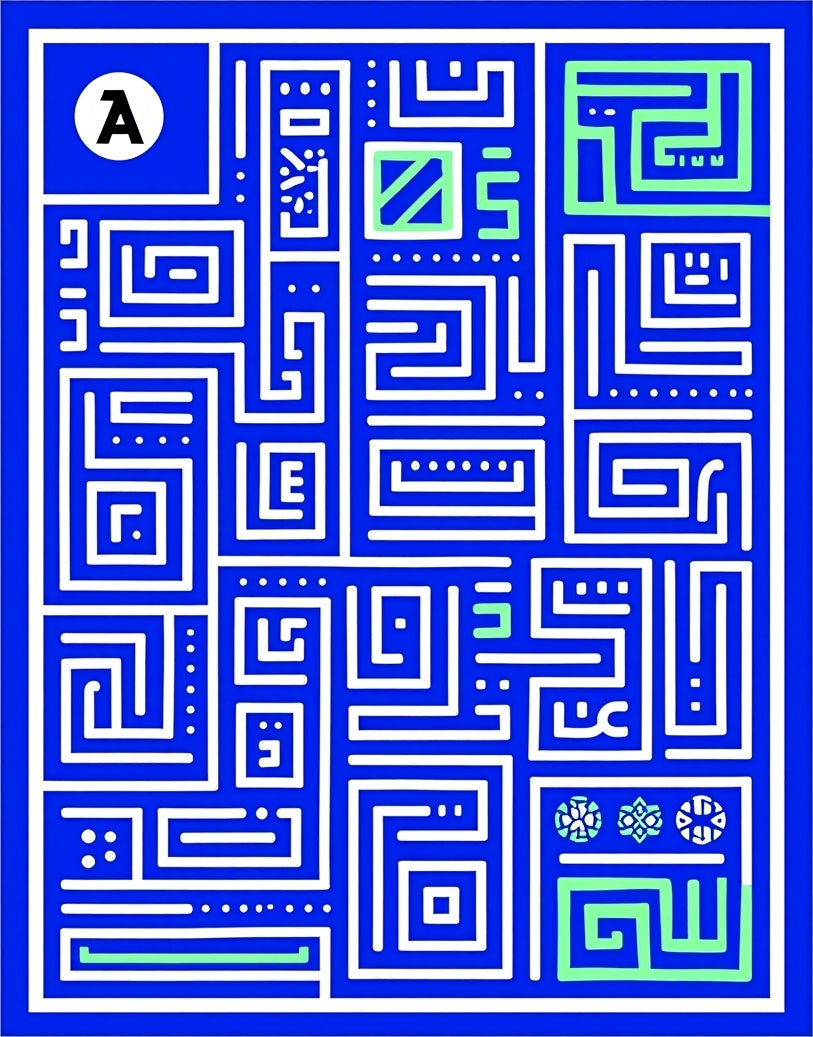 Bold Blue White Geometric Maze Rug
