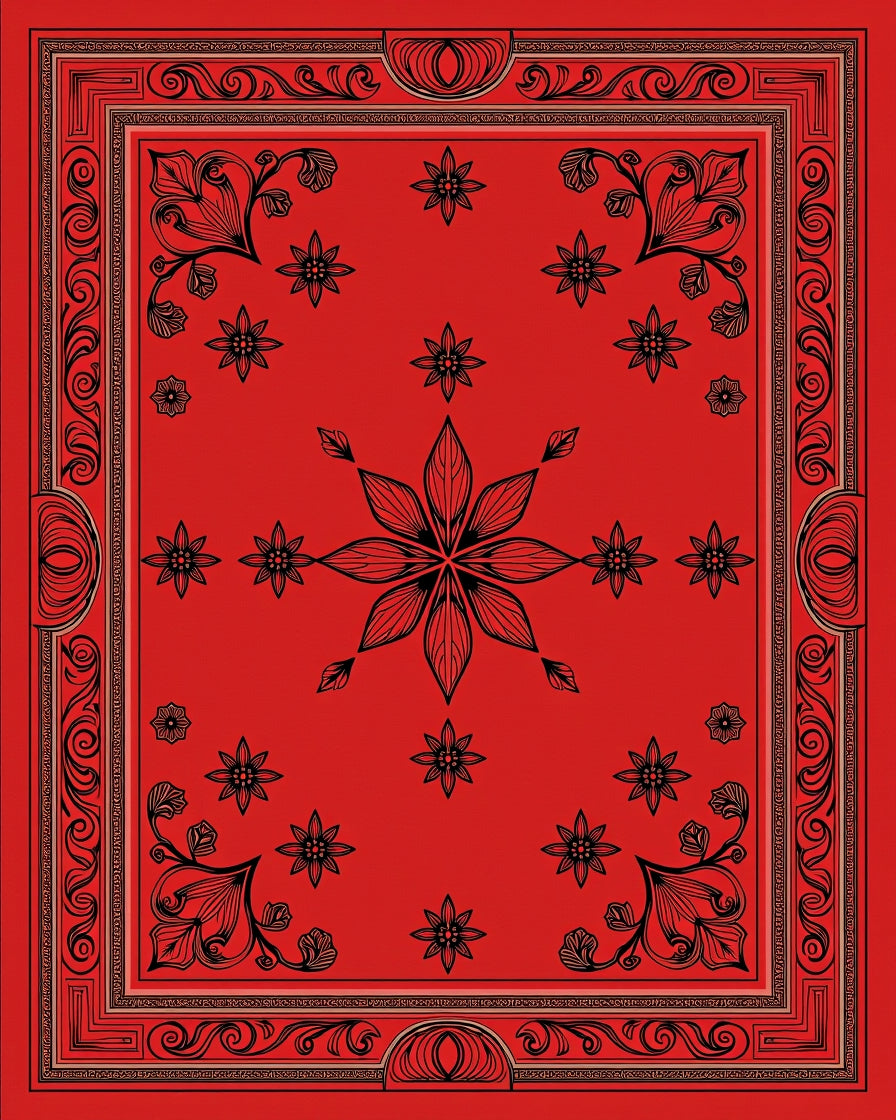 Crimson Floral Medallion with Scrollwork Border Rug