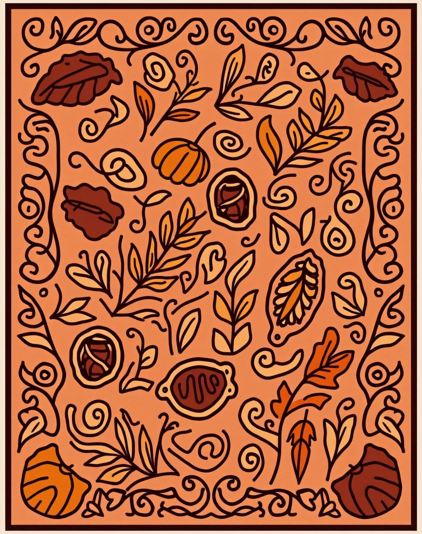 Terracotta Autumn Leaves Swirls Rug