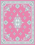 Vibrant Pink Floral Medallion Frame Rug