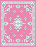 Vibrant Pink Floral Medallion Frame Rug