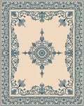 Navy Blue Floral Medallion Border Rug