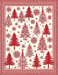 Crimson Woodland Tree Snowflake Scene Rug