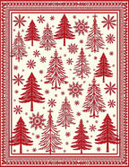 Crimson Woodland Tree Snowflake Scene Rug