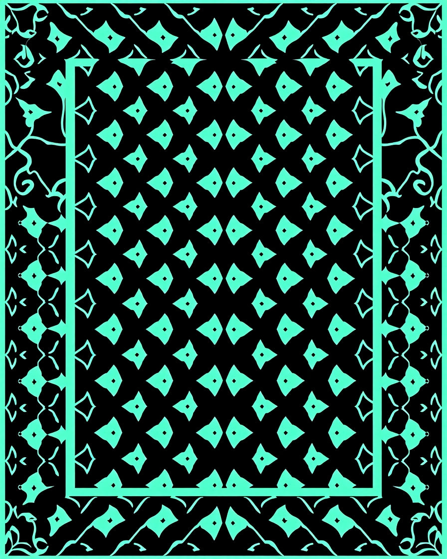 Mint Green Diamond Medallion Border Rug