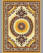 Retro Brown Sunburst Medallion Border Rug