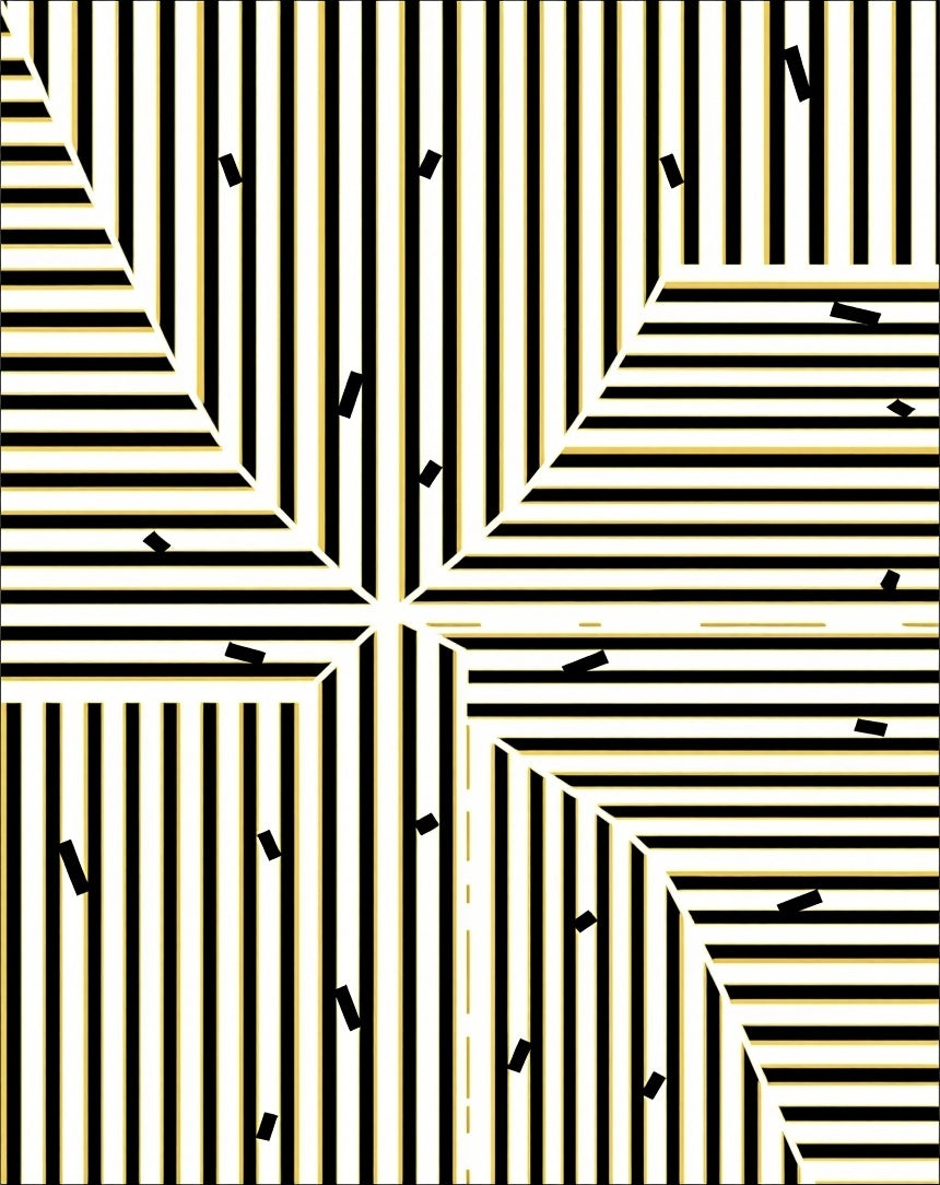 Black Gold Graphic Stripe Starburst Rug