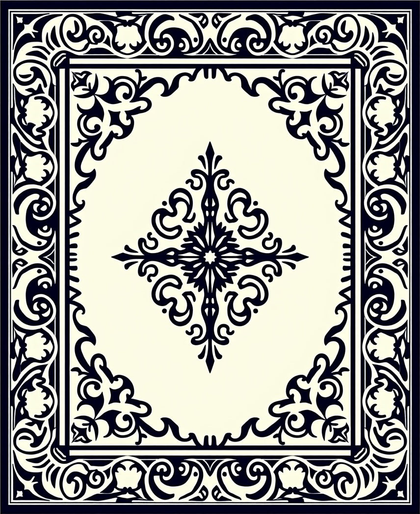 Black Ivory Classic Medallion Scroll Rug