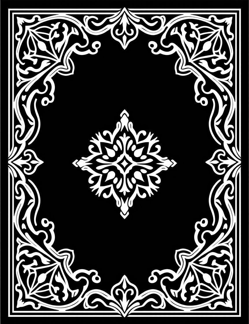 Ornate Black and White Floral Arabesque Rug