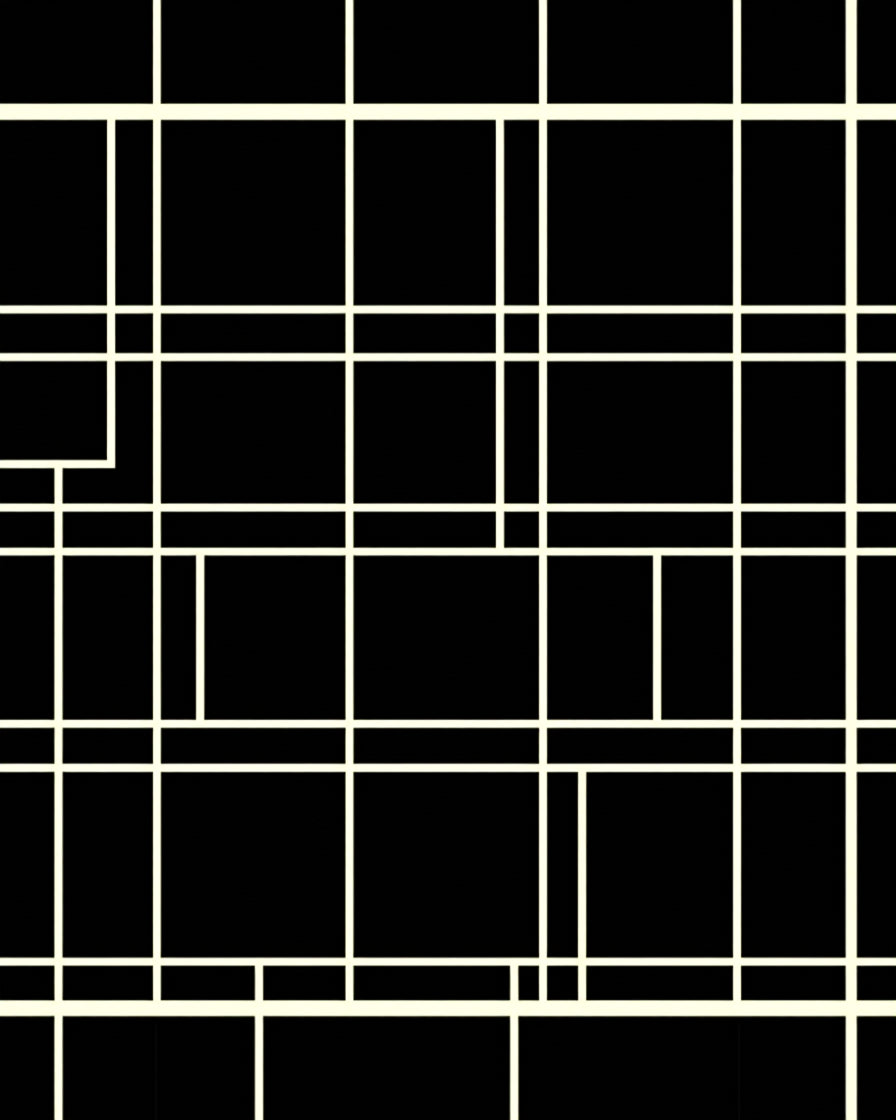 Modern Black Cream Geometric Grid Rug