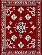 Crimson White Floral Medallion Arrangement Rug
