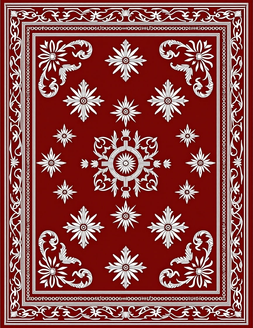 Crimson White Floral Medallion Arrangement Rug