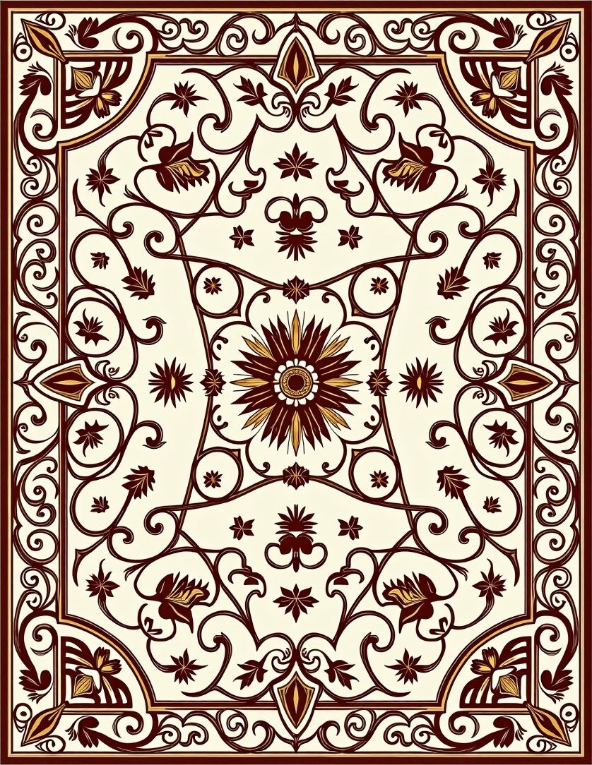 Crimson Floral Scroll Cream Rug