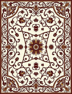 Crimson Floral Scroll Cream Rug
