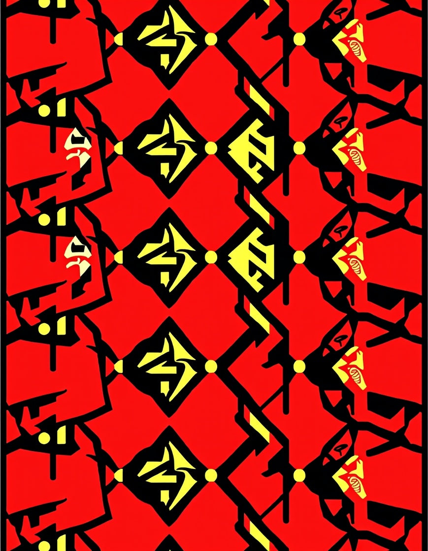 Bold Red Yellow Geometric Tribal Rug