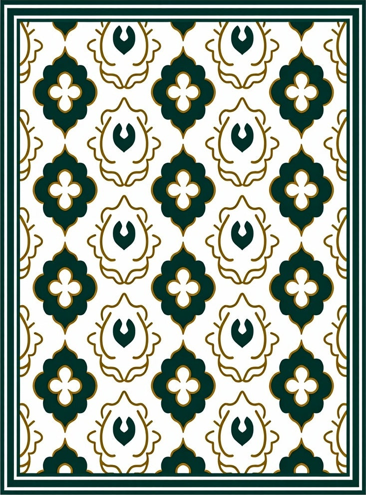 Emerald Quatrefoil White Damask Rug