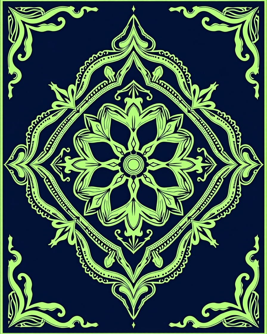Bright Chartreuse Floral Mandala Rug