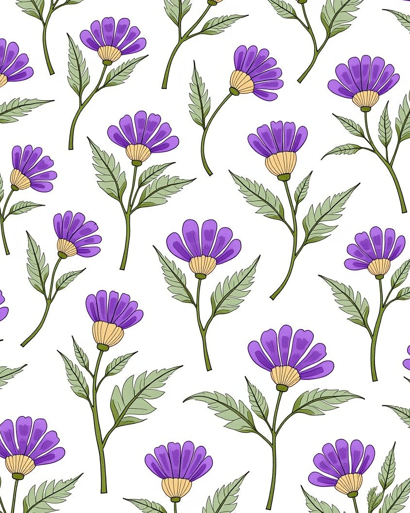 Purple Petal Flowers With Green Stems Rug