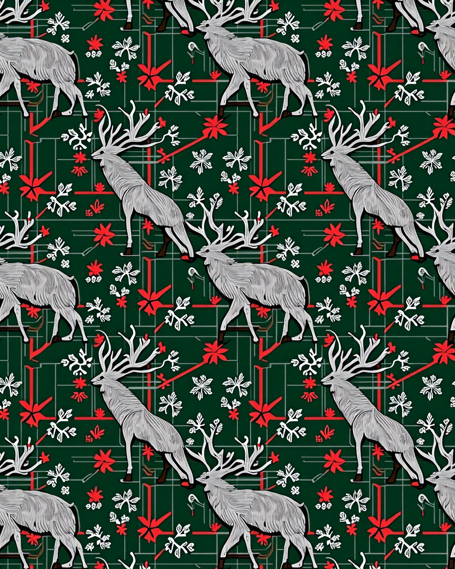 Forest Green Stag Snowflakes Red Accent Rug