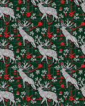 Forest Green Stag Snowflakes Red Accent Rug