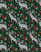 Forest Green Stag Snowflakes Red Accent Rug