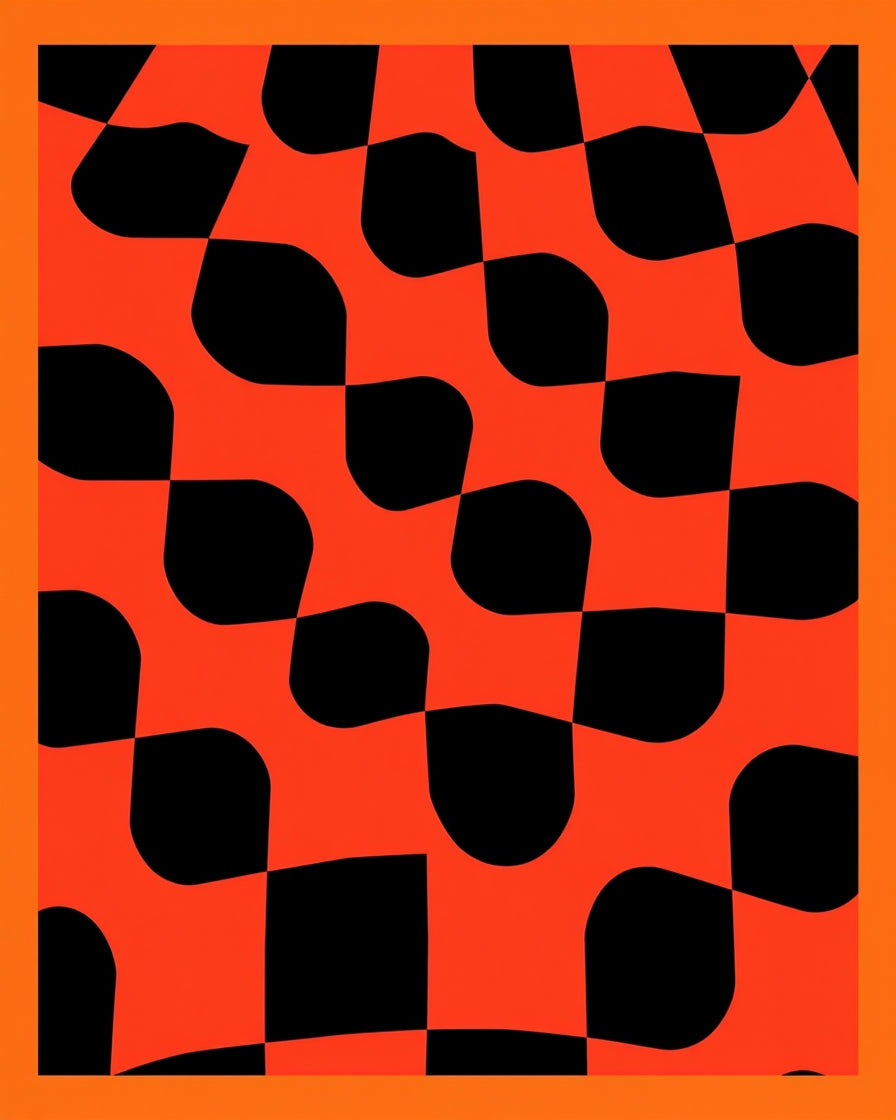 Bold Orange Black Checkered Swirl Rug