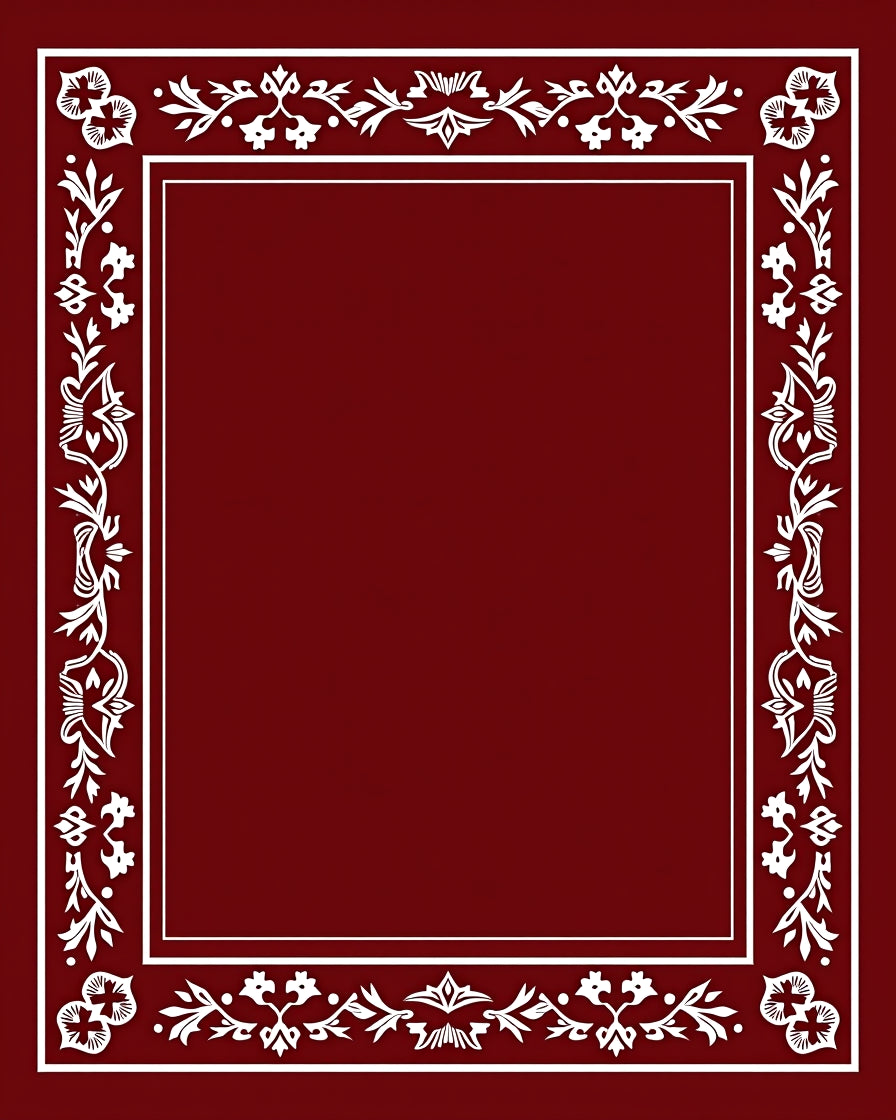 Ornate Deep Red Floral Border Rug