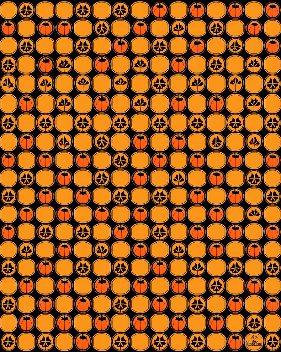 Orange Pumpkin Laurel Leaf Grid Rug
