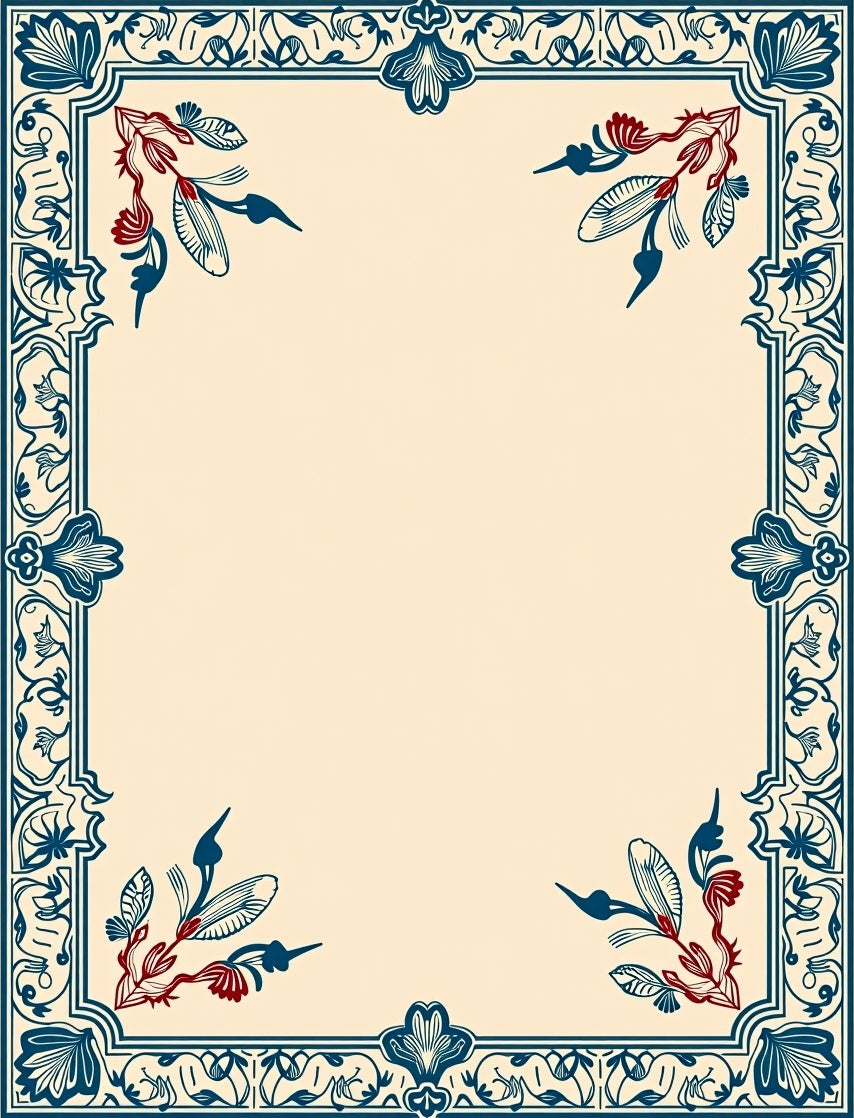 Classic Teal Red Floral Border Rug