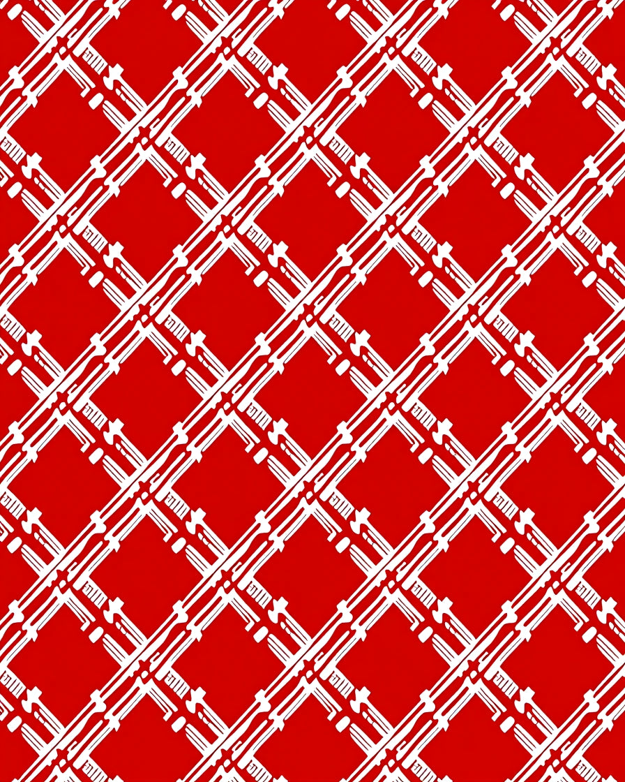 Bold Red White Lattice Rug