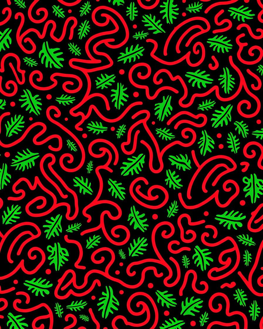 Bold Red Green Abstract Swirls Rug