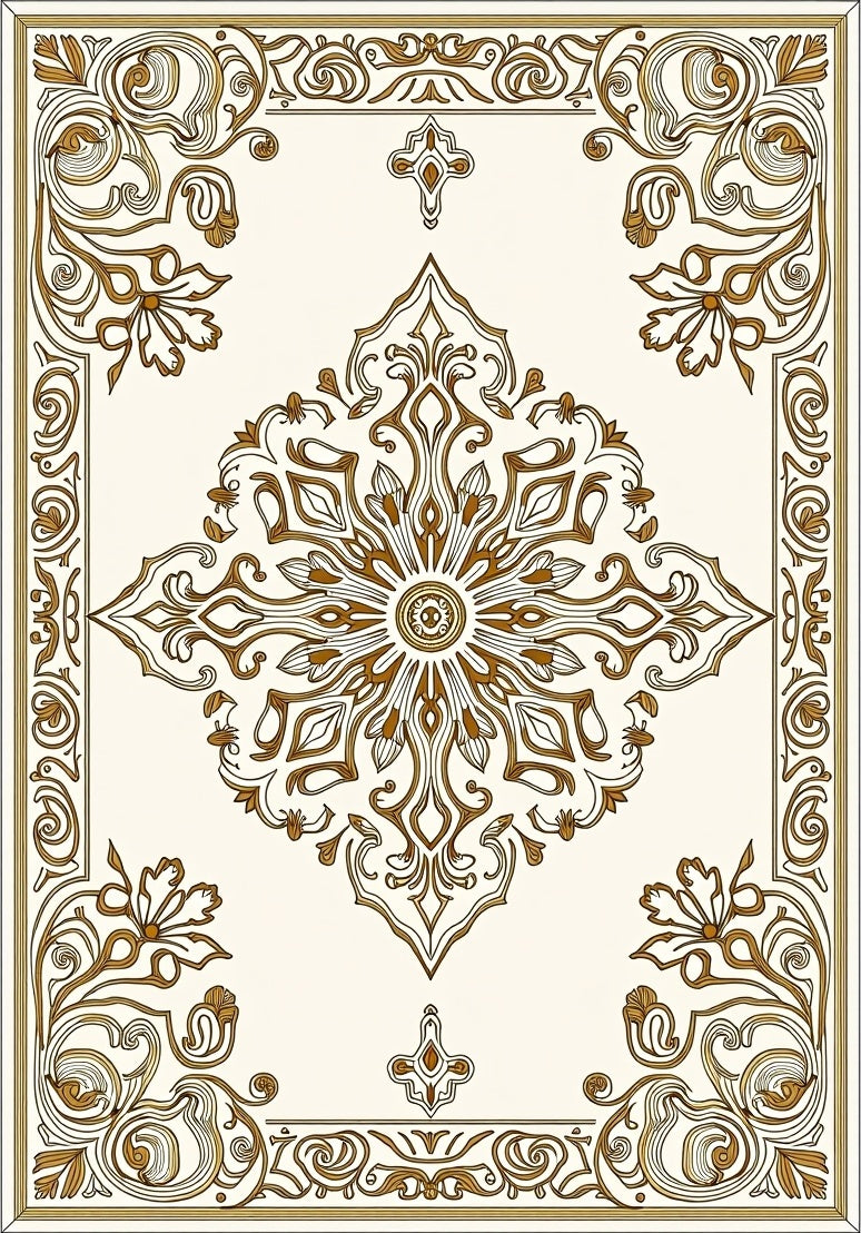 Antique Gold Floral Medallion Border Rug