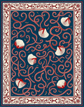 Deep Blue Red Seashell Scroll Rug