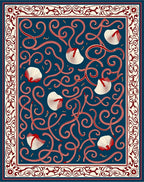 Deep Blue Red Seashell Scroll Rug