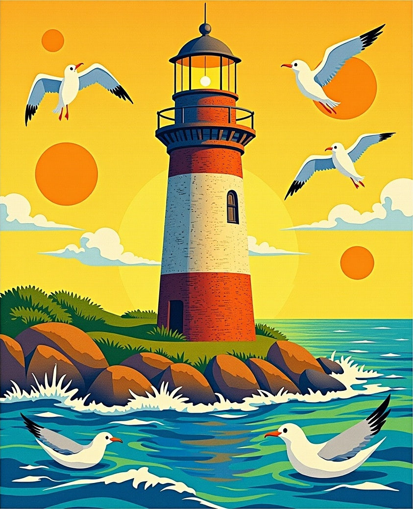 Coastal Seagulls And Lighthouse Sunset Rug