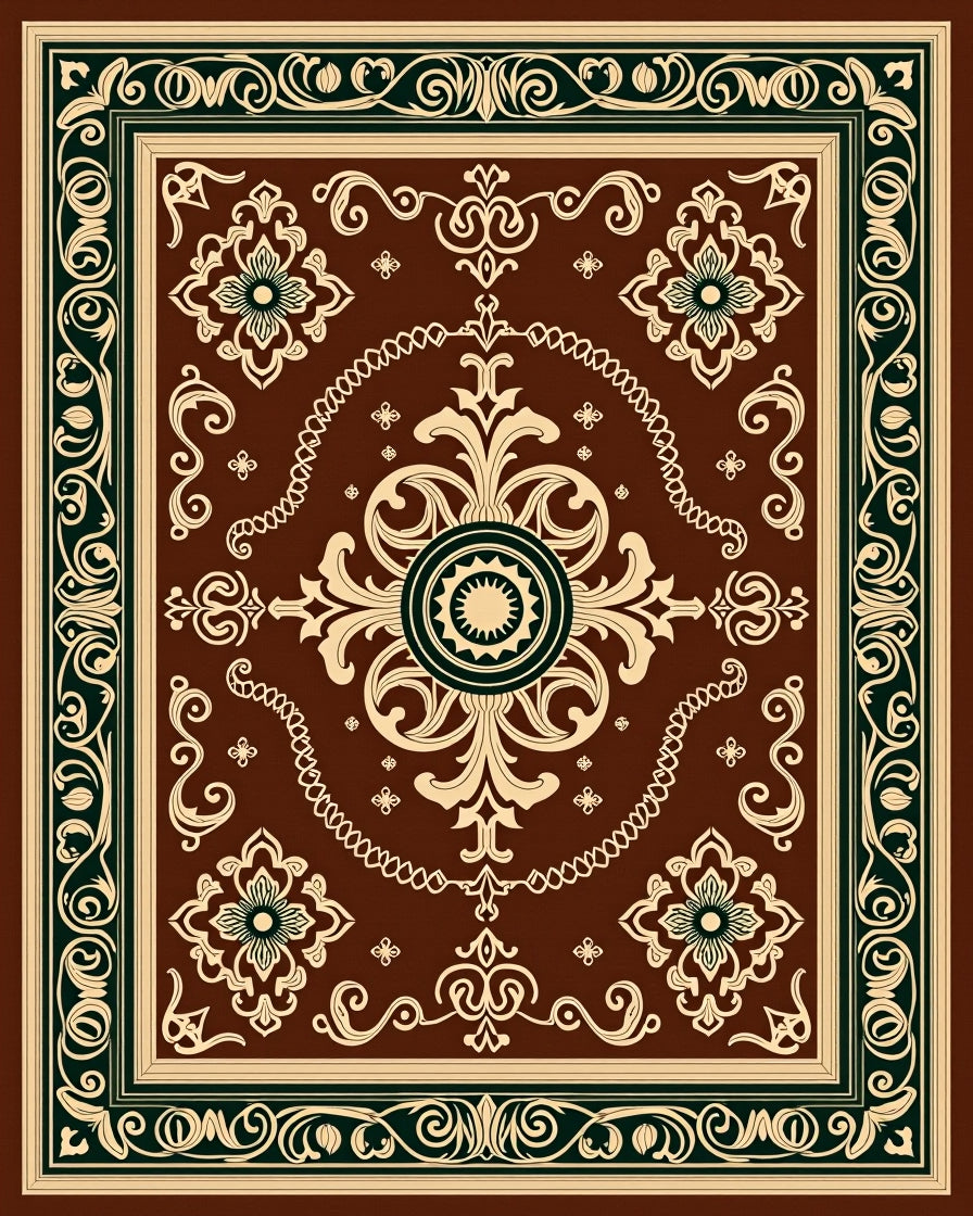 Brown and Cream Ornamental Medallion Rug