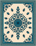 Cream Teal Floral Mandala Rug