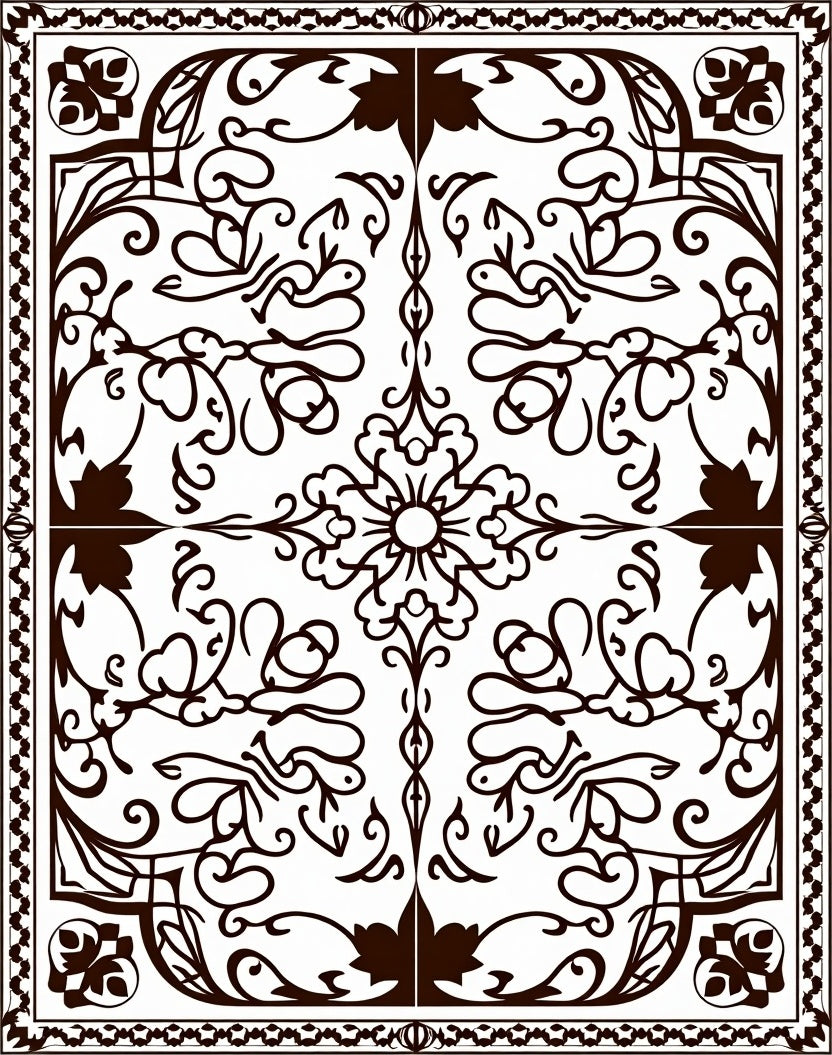 Dark Brown Ornate Scrollwork Medallion Rug