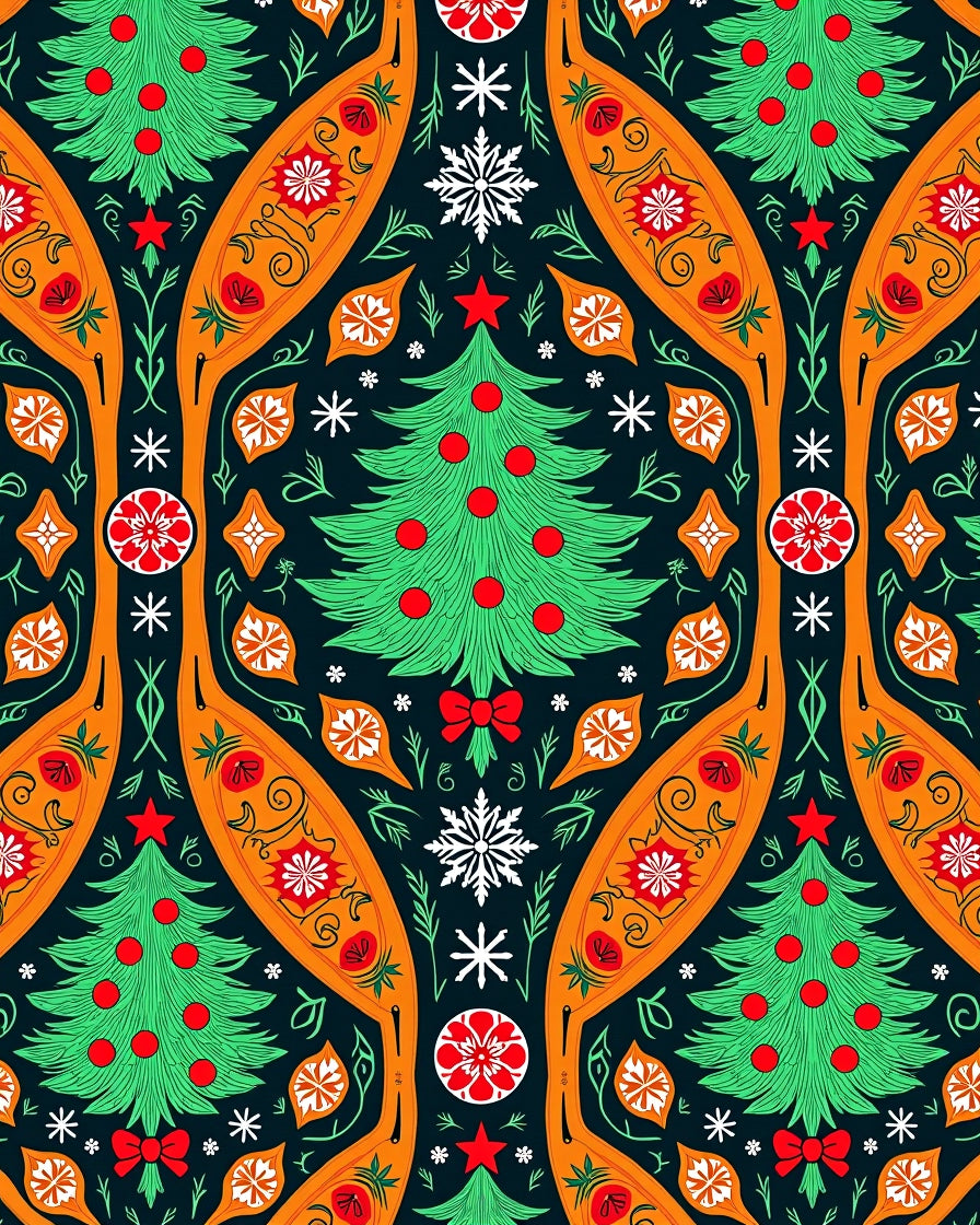 Festive Green Christmas Tree Ornament Rug