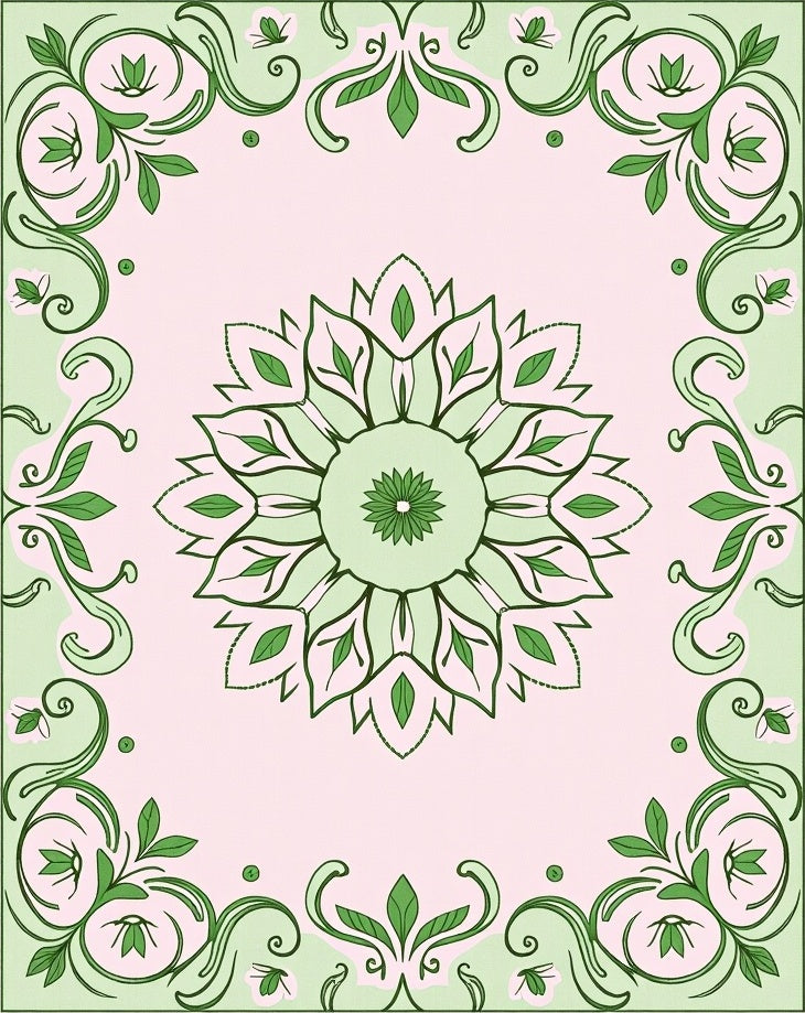 Soft Green Floral Mandala Garden Rug