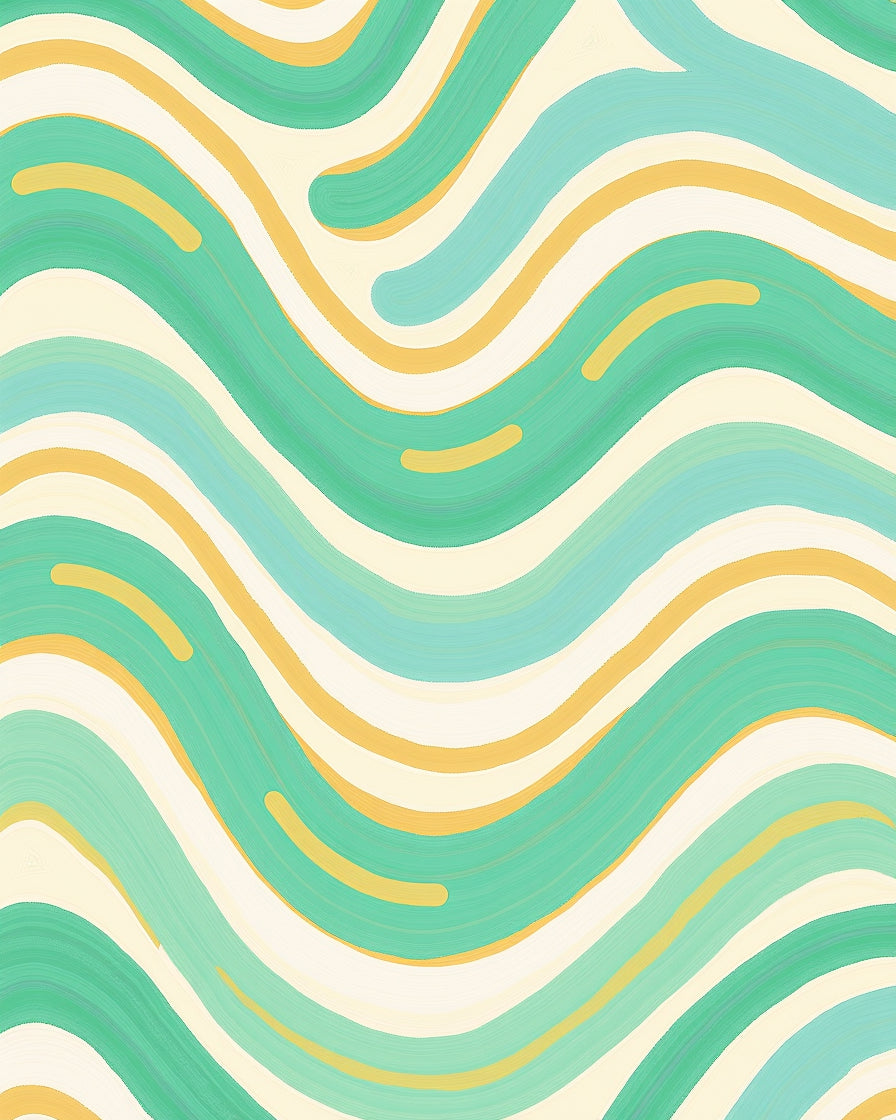 Aqua Yellow Cream Wavy Stripe Rug